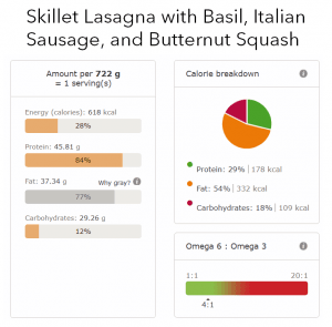 Skillet Lasagna with Basil Italian Sausage and Butternut Squash nutritional info