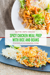 spicy chicken meal prep with rice and beans