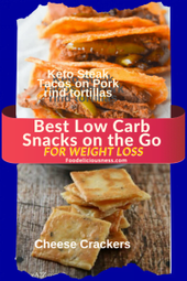 Keto steak tacos on pork rind tortillas and Cheese crackers