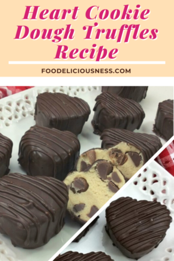 These heart cookie dough truffles are indeed an excellent treat to make for that special someone that truly loves cookie dough. Not only are these truffles shaped like a heart, but they are also drenched in dark chocolate.
You can also be really creative with this recipe. Instead of chocolate chips on the inside, you could use peanut butter chips or any other flavor. You could also cover these in any type of melted chocolate.
#Heartcookiedoughtruffles
@Foodeliciousness