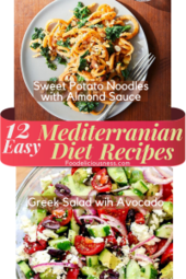 Sweet Potato Noodles with Almond Sauce and Greek Salad Avocado