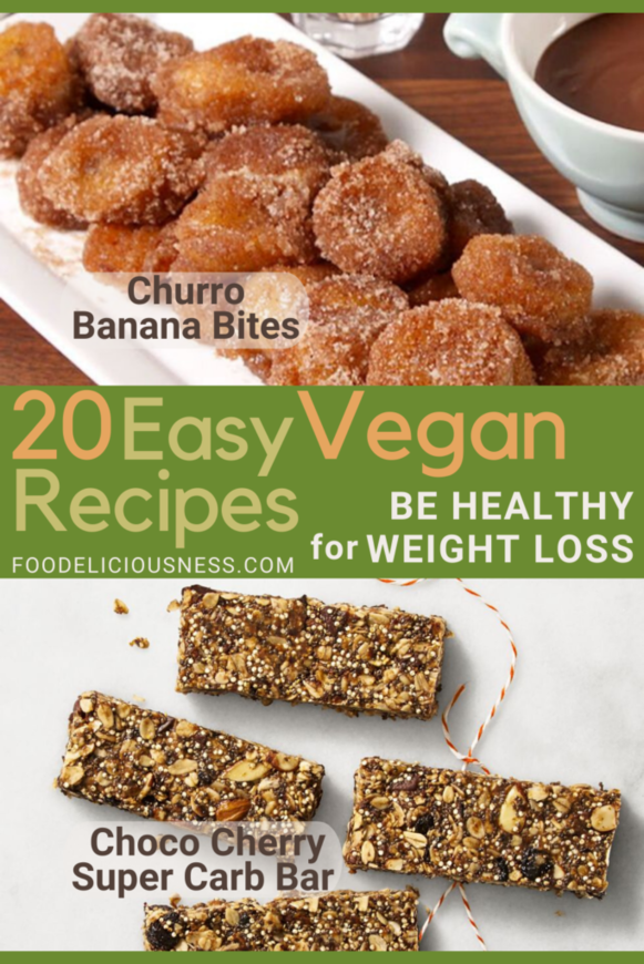Easy vegan recipes churro banana bites and choco cherry super carb bar